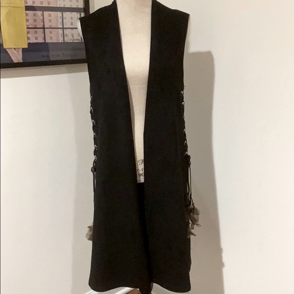Zara Black Sleeveless Lace-Up Long Vest